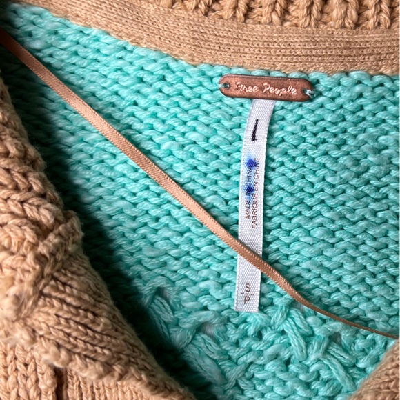 Free People Striped Oversized Knit Sweater Preppy Varsity Look in Teal and Tan - Picture 5 of 8